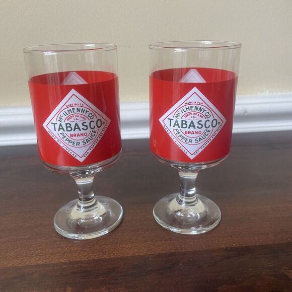 2-  Tabasco Pepper Sauce Hot Bloody Mary Stemmed Goblet Glasses Vintage Barware - Picture 3 of 6